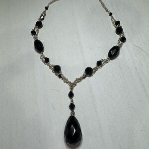 White House Black Market black onyx and sterling silver drop necklace. Worn once